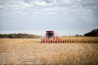 A farmer harvests corn on Oct. 22, 2015 near Burlington, Iowa. Credit: Scott Olson/Getty Images