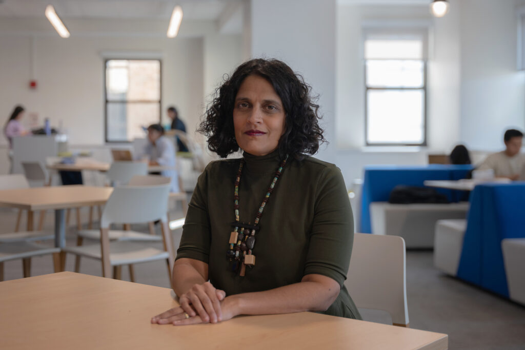 Dr. Ami Zota sits for a portrait in the building where her office is located at Columbia University in New York, New York on October 25, 2023. Credit Caroline Gutman