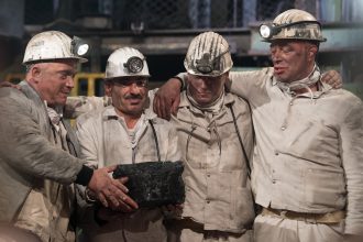 Holger Kenda, on the far right, on his last day working in the mines, Dec. 21, 2018. It was a media event, with the ceremonial extraction of the last piece of hard coal from an underground mine in Germany. The end of subsidies for mining hard coal meant t