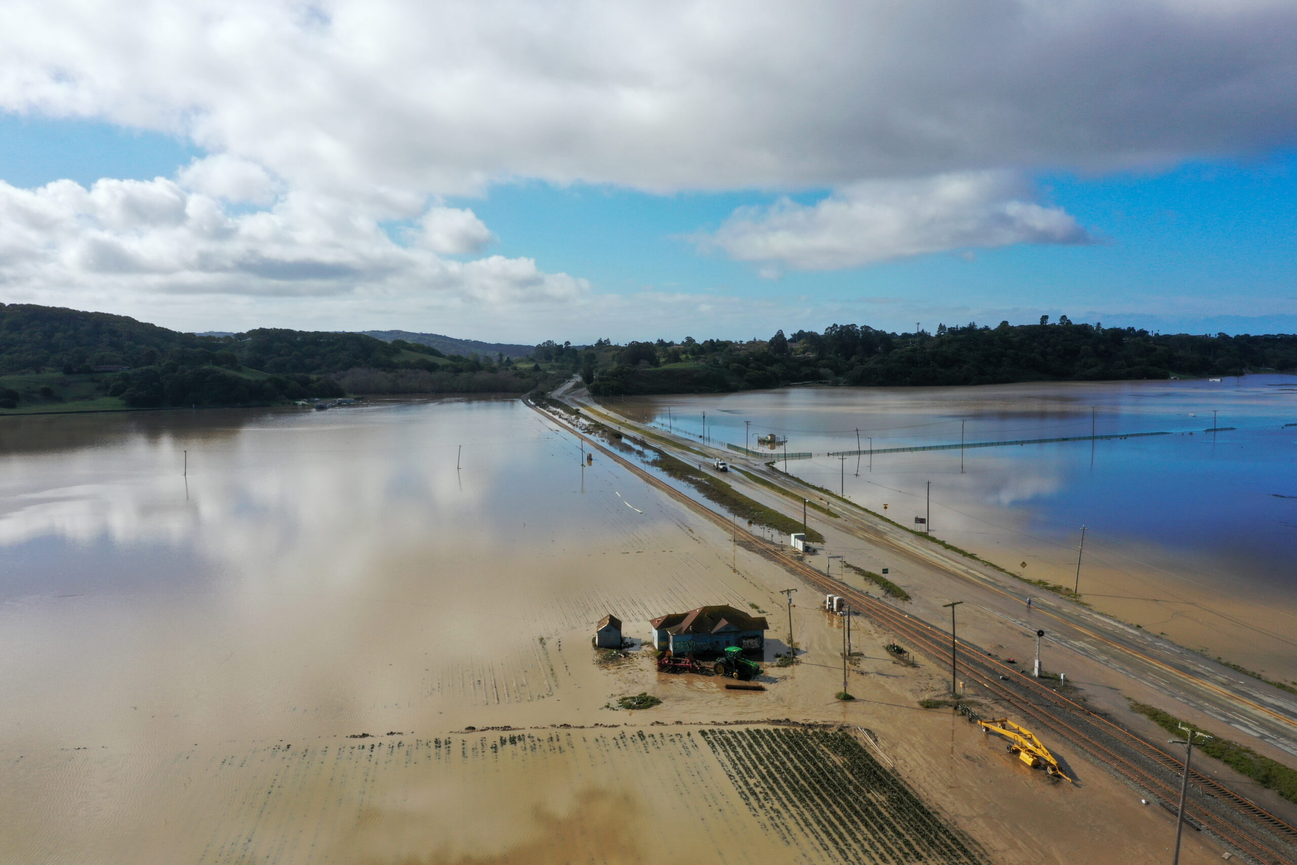 An aerial view shows the aftermath of flooding in the Pajaro Valley of Monterey County as atmospheric river storms hit California in March 2023. Credit: Tayfun Coskun/Anadolu Agency via Getty Images