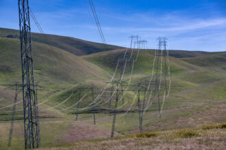 High power electrical transmission lines seen on April 22, 2023, near McKittrick, California. Credit: George Rose/Getty Images