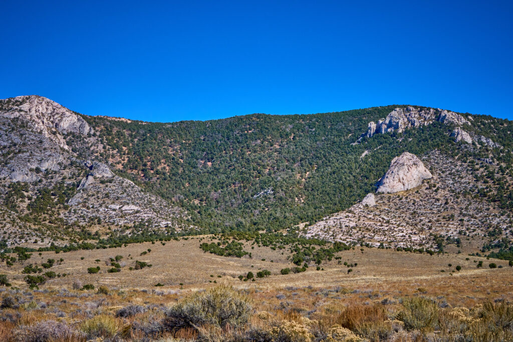 The cliffs where the White Pines Pump Storage project’s upper reservoir will be located in Ely, Nevada, on Thursday Oct. 5, 2023. Credit: Alex Gould