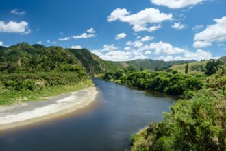 The Whanganui River near the entrance to Whanganui National Park, near Whanganui, North Island, New Zealand. Credit: Matthew Lovette/Education Images/Universal Images Group via Getty Images
