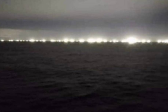 The photo posted on Twitter on July 22, 2020 purporting to show hundreds of brightly illuminated Chinese ships fishing illegally.