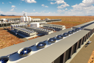 A rendering of a planned direct air capture plant in Texas that would initially pull 500,000 tons of carbon dioxide out of the air annually. Occidental Petroleum, which is planning to build the plant, would use some or most of the carbon dioxide it captures to pump more oil out of depleted reservoirs. Credit: Carbon Engineering